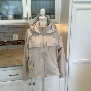 Canada Weather Gear Tan Beige Hooded Rain Jacket Size Large EUC